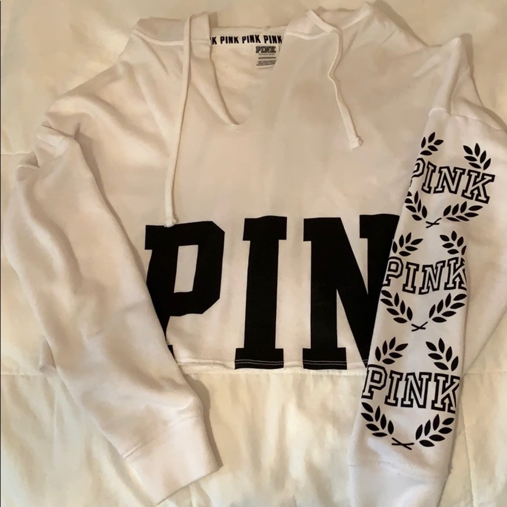 Vs pink white sweatshirt cropped